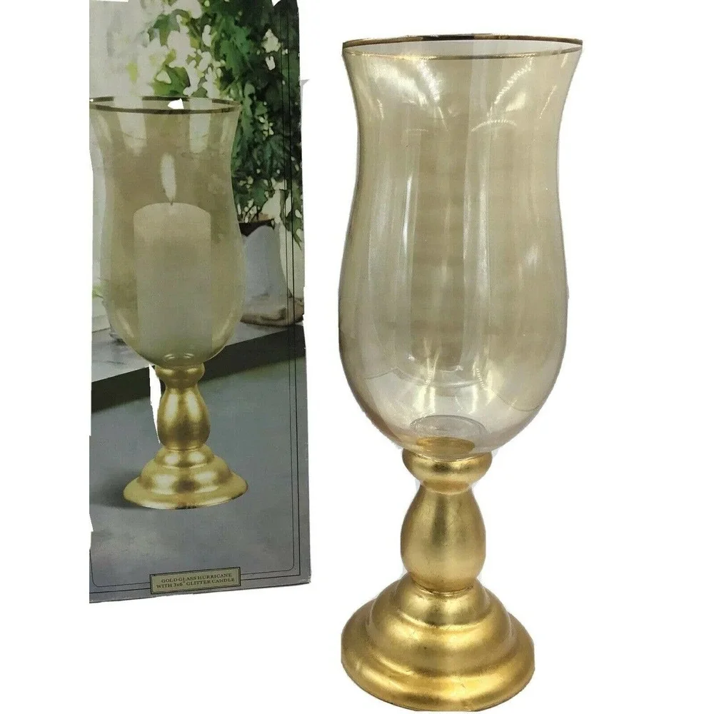 Hurricane lamp gold glass shade candleholder